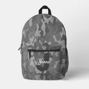 Zilver & Tin Camouflage Glitter Monogram Bedrukte Rugzak