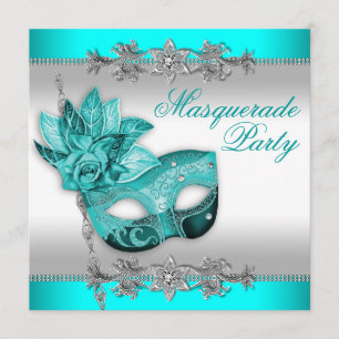 Zilver Turquoise Blauwe Maskerade Feestje Kaart