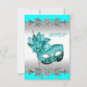 Zilver Turquoise Blue Masquerade Party RSVP (Voorkant)