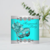 Zilver Turquoise Blue Masquerade Party Uitnodiging (Staand voorkant)