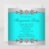Zilver Turquoise Blue Masquerade Party Uitnodiging (Achterkant)