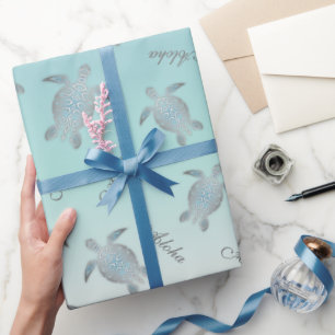 Zilver Turquoise Zeeschildpadden Aloha Kust Cadeaupapier