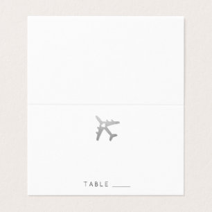 Zilver vliegtuig met Heart Travel Theme Place Card Visitekaartjes