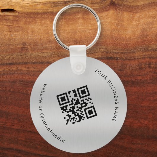 Zilver | Voeg uw aangepaste zakelijke QR-code scan Sleutelhanger (Voorkant)