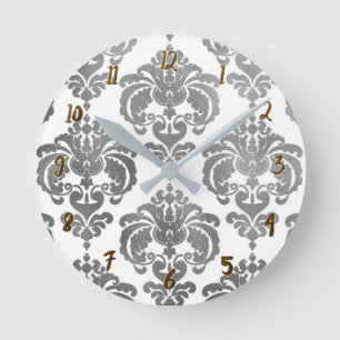 Zilver & White Damask Glam Modern Personalized Ronde Klok