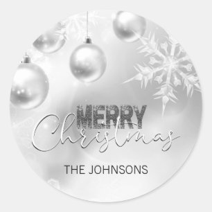 Zilver White Kerstmis Snowflake Snow Baubles Ronde Sticker