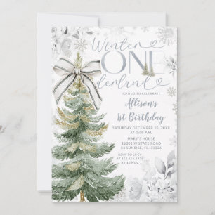 Zilver Winter ONEderland Kerstboom Verjaardag Kaart