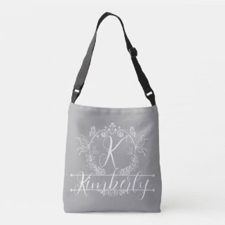 "Zilver & Wit Bloemmotief" Aangepast Initialen Crossbody Tas