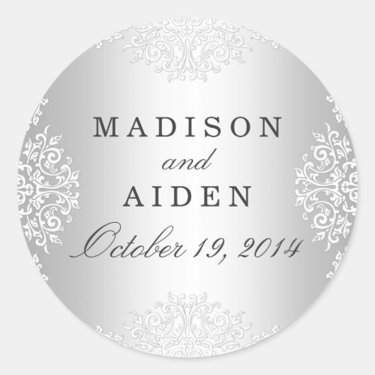 Zilver & Wit Glamour Bruiloft Sticker (Voorkant)