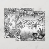 Zilver Wit Zwart Masquerade & Winter Sneeuwvlokken Kaart (Voorkant / Achterkant)