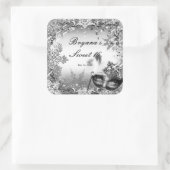 Zilver Wit Zwart Masquerade & Winter Sneeuwvlokken Vierkante Sticker (Tas)