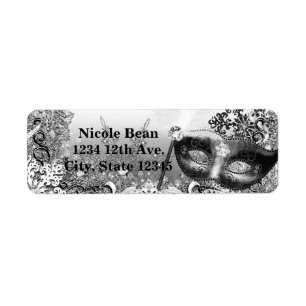 Zilver Wit Zwart Masquerade & Winter Snowflakes Etiket