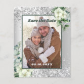 Zilver witte bloemenfoto Save the Date bruiloft Flyer (Voorkant)