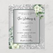 Zilver witte bloemige eucalyptus trouwuitnodiging (Voorkant)
