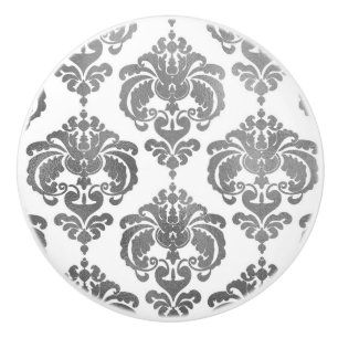 Zilver & Witte Damast Elegante Slaapkamer Dressoir Keramische Knop