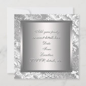 Zilver Witte Damast Feest Kaart (Achterkant)