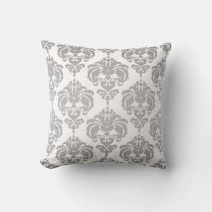 Zilver & Witte Damast Moderne Elegante Patroon Kussen