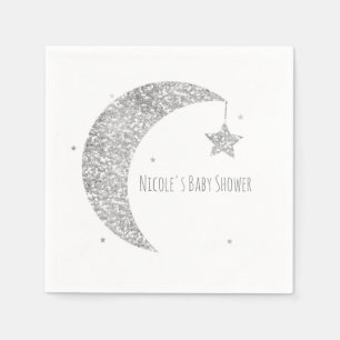 Zilver & Witte Maan & Sterren Baby Shower Servetten