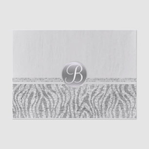 Zilver Witte Zebra Glans Glam Monogram Initiaal Tissuepapier