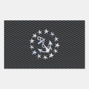Zilver Yacht Naval Vlag op Charcoal Grille Rechthoekige Sticker
