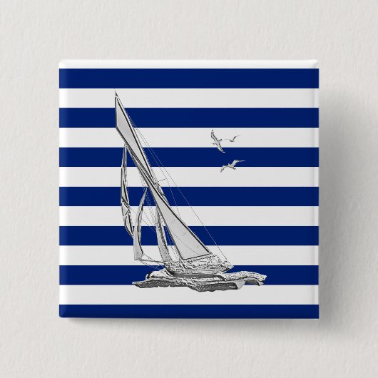 Zilver zeilen op nautische strepen vierkante button 5,1 cm (Voorkant)
