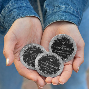 Zilver & Zwart 25ste bruiloft Jubileum Ronde Button 4,0 Cm