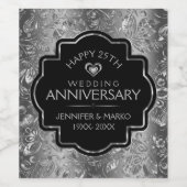 Zilver & Zwart 50ste bruiloft Jubileum Wijn Etiket (Enkel label)