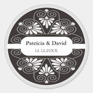 Zilver Zwart Bruiloft Favors Seals Ronde Sticker