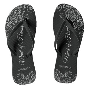 Zilver & Zwart Elegant Maid of Honor Bruiloft Teenslippers