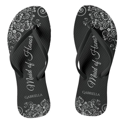 Zilver & Zwart Elegant Maid of Honor Bruiloft Teenslippers (Voetbed)