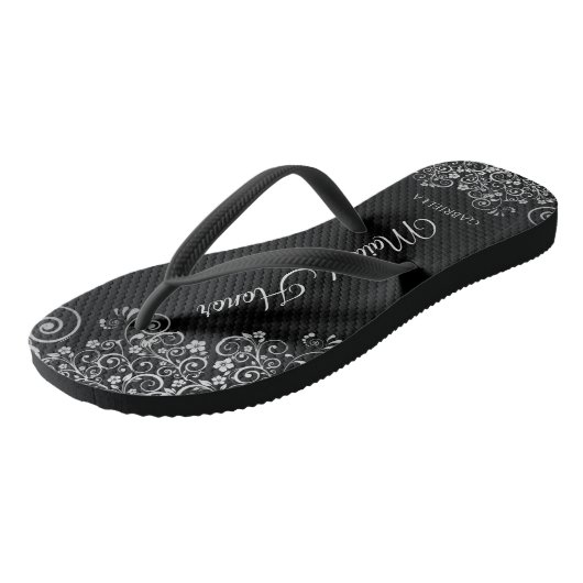 Zilver & Zwart Elegant Maid of Honor Bruiloft Teenslippers (Schuin)