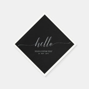 Zilver Zwart Elegante Script Lettering Hallo Feest Servet