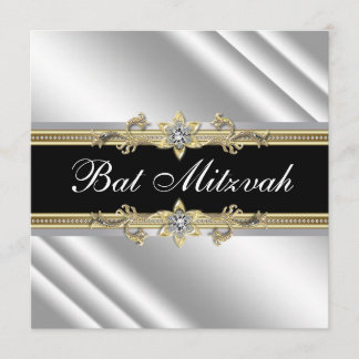 Zilver Zwart en Goud Bat Mitzvah Kaart