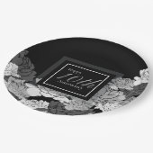 Zilver, zwart en wit 10-jarig roos print papieren bordje (Gekanteld)