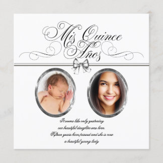 Zilver Zwart en Wit Foto Quinceanera Kaart