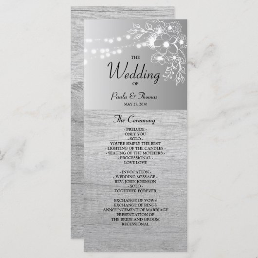 Zilver Zwart en Wit Huwelijksprogramma Programma (Voorkant / Achterkant)
