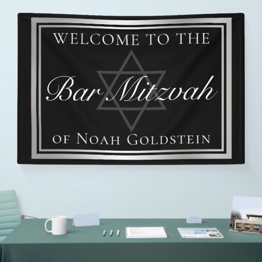 Zilver Zwart Formele Bar Mitswa Custom Party Spandoek (Beurs)