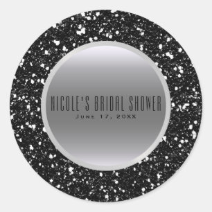 Zilver & Zwart Glitter Glam Elegante Trouw Favorie Ronde Sticker