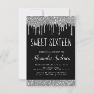 Zilver Zwart Glitter Sparkle Elegant Sweet 16 Kaart