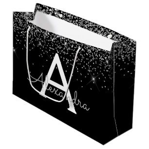 Zilver Zwart Glitter & Sparkle Monogram Groot Cadeauzakje