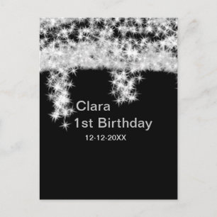 Zilver zwart glitters voeg naam verjaardag datum j briefkaart