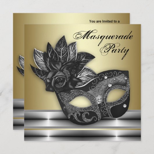 Zilver Zwart Goud Masquerade Party Uitnodigingen (Voorkant / Achterkant)