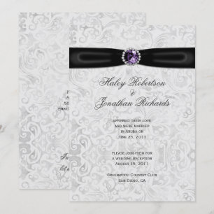 Zilver Zwart Lint Paarse Jewel Post Wedding Kaart