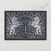 Zilver Zwart Middeleeuwse Leeuw Bruiloft RSVP Informatiekaartje (Achterkant)