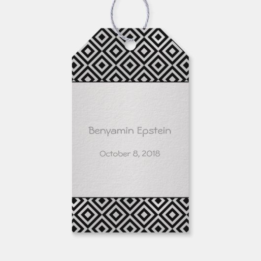 Zilver zwart ruitpatroon Bar Mitzvah Cadeau label Cadeaulabel (Achterkant)