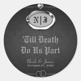 Zilver & Zwart Vintage Gotische Halloween Bruiloft Ronde Sticker