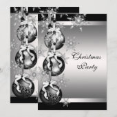 Zilver Zwart Wit Sneeuwvlokken Kerstfeest Kaart (Voorkant / Achterkant)