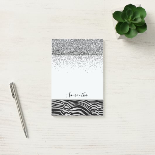 Zilver Zwart Zebra Print Sparkle Post-it® Notes (Kantoor)