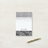 Zilver Zwart Zebra Print Sparkle Post-it® Notes (Op bureau)