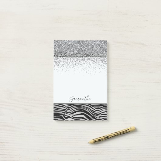 Zilver Zwart Zebra Print Sparkle Post-it® Notes (Op bureau)